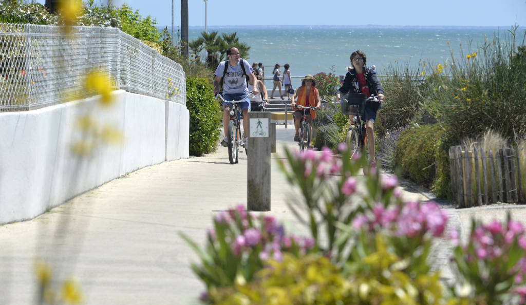 Touristes à vélo revenant de la plage